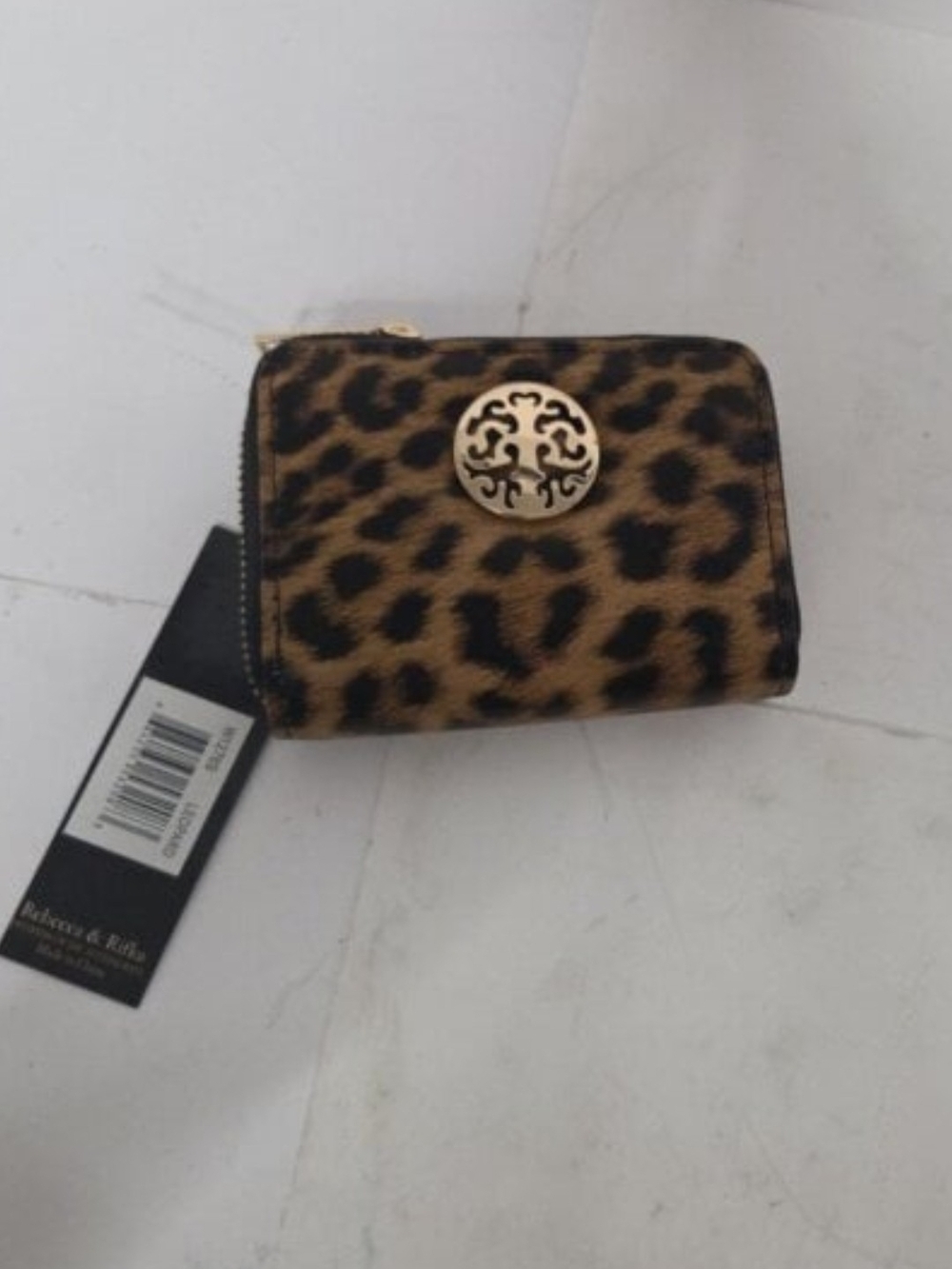 Rebecca Minkoff Leopard Print Zip Wallet with Gold Logo